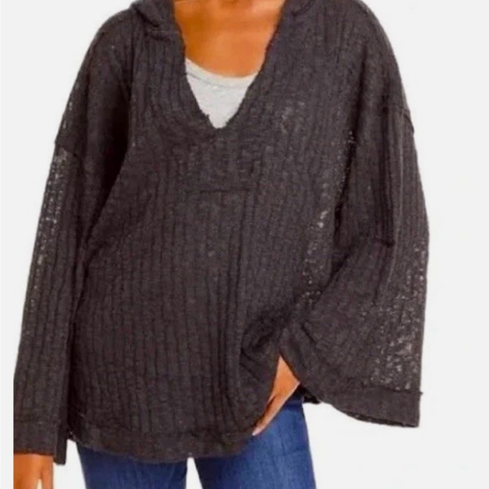 Free People Women’s Washed Black Size Medium V-Neck Sweater